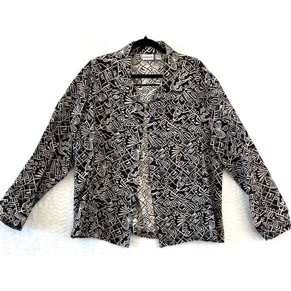Chico's Jackets & Blazers - Chicos 3 Silk Brown Cream Geometric Tribal Blazer Shacket Jacket Sz XL 16